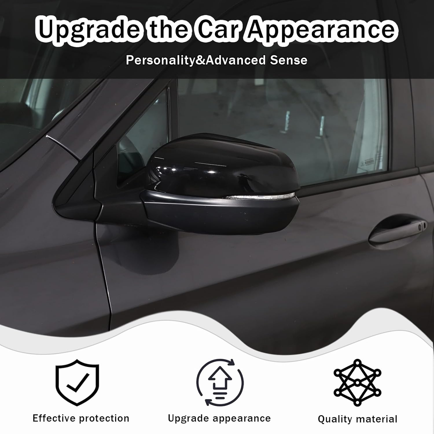 2PCS Rearview Mirror Covers for Honda Pilot 2016-2022/ Ridgeline 2020-2024/ Passport 2019-2024, ABS Material Door Side Mirror Guard Cover Cap Exterior Accessories (Glossy Black)