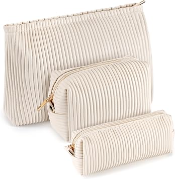 Talltalk 3 Pcs Cosmetic Makeup Bag for Women Portable Travel Toiletry Cosmetic Pouch Cute Bag Accessories Brushes Storage Organizer for Daily Use, 3 SizesPu Leather,Elegant