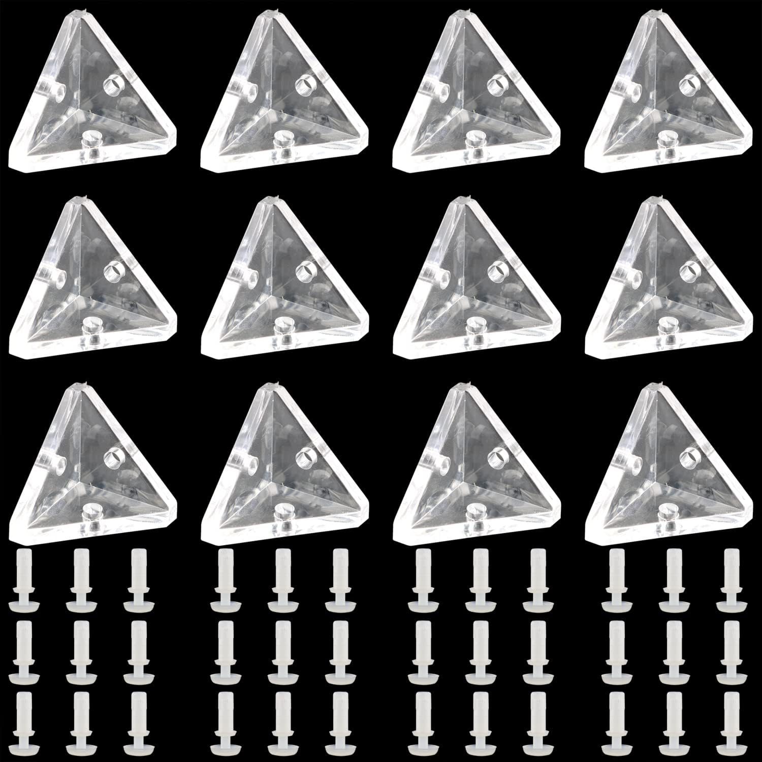 JianLing 12pcs Acrylic Corner Brackets with Transparent Screws - 3-Hole Right Angle Joint Brace - Support Brackets for Furniture