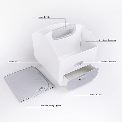 Vista 6 de Estación para cambiar pañales portátil Ubbi con caja organizadora de almacenamiento para pañales, cambiador y dispensador de toallitas de bebé