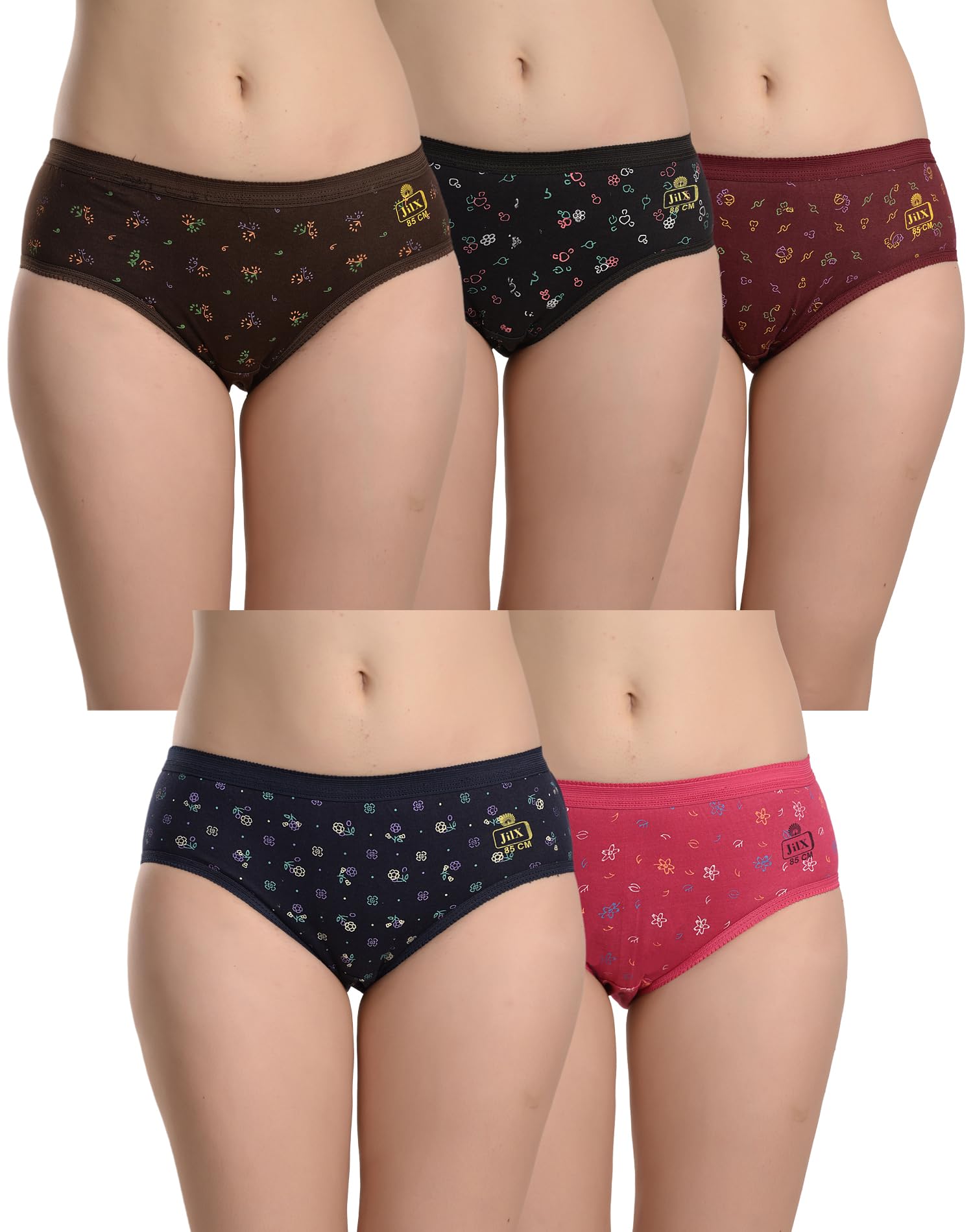 JIL X Panty Set for Women | Printed Mid Waist Cotton Panties for Women Combo | Hipster Briefs | Soft Breathable Innerwear for Women | Ladies Innerwear | Pack of 5