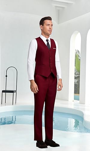 Miniatura 4 de Conjunto de traje de 2 piezas ajustado para hombre, cuello en V, sólido, chaleco, pantalones, boda, graduación, esmoquin para hombres
