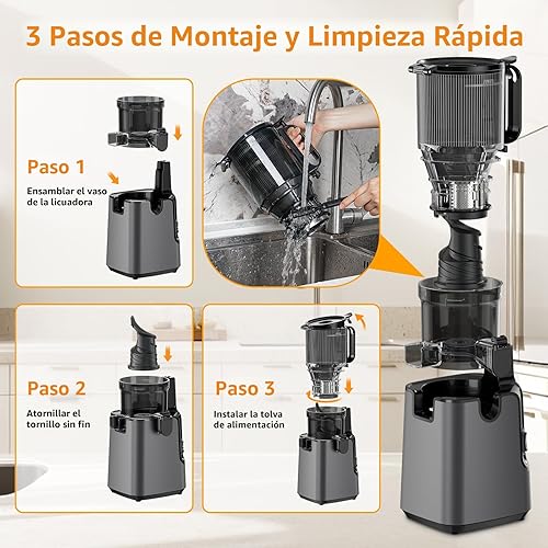 Vista 7 de Máquinas exprimidoras con canal de alimentación grande de 5.8 pulgadas, exprimidor de prensa en frío para verduras y frutas enteras de 400 W