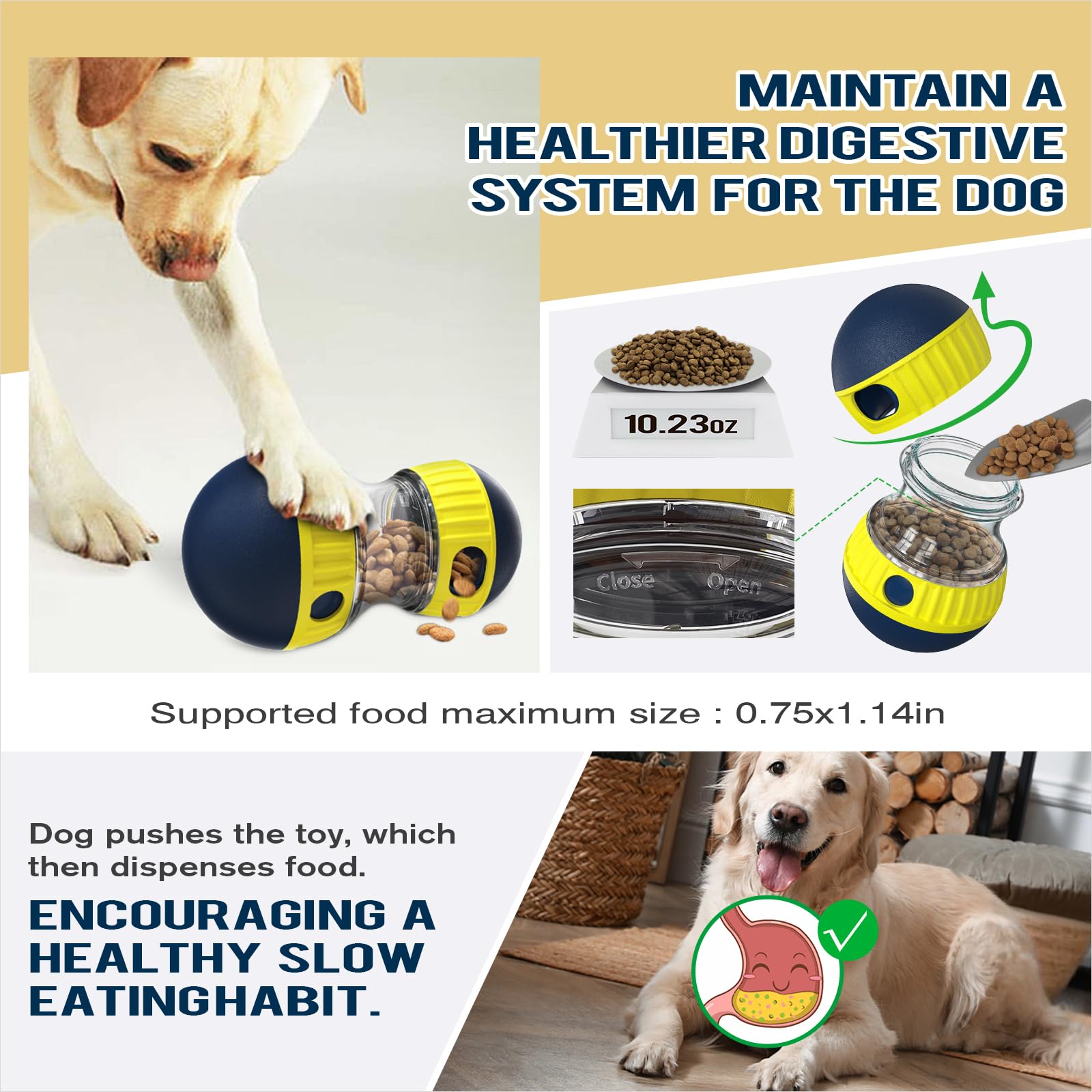 Jouets distributeurs de friandises pour chien - Balle de nourriture indestructible - Distributeur interactif réglable - Jouet cognitif pour chiens - Puzzles d'alimentation lente - Pour mâcheurs