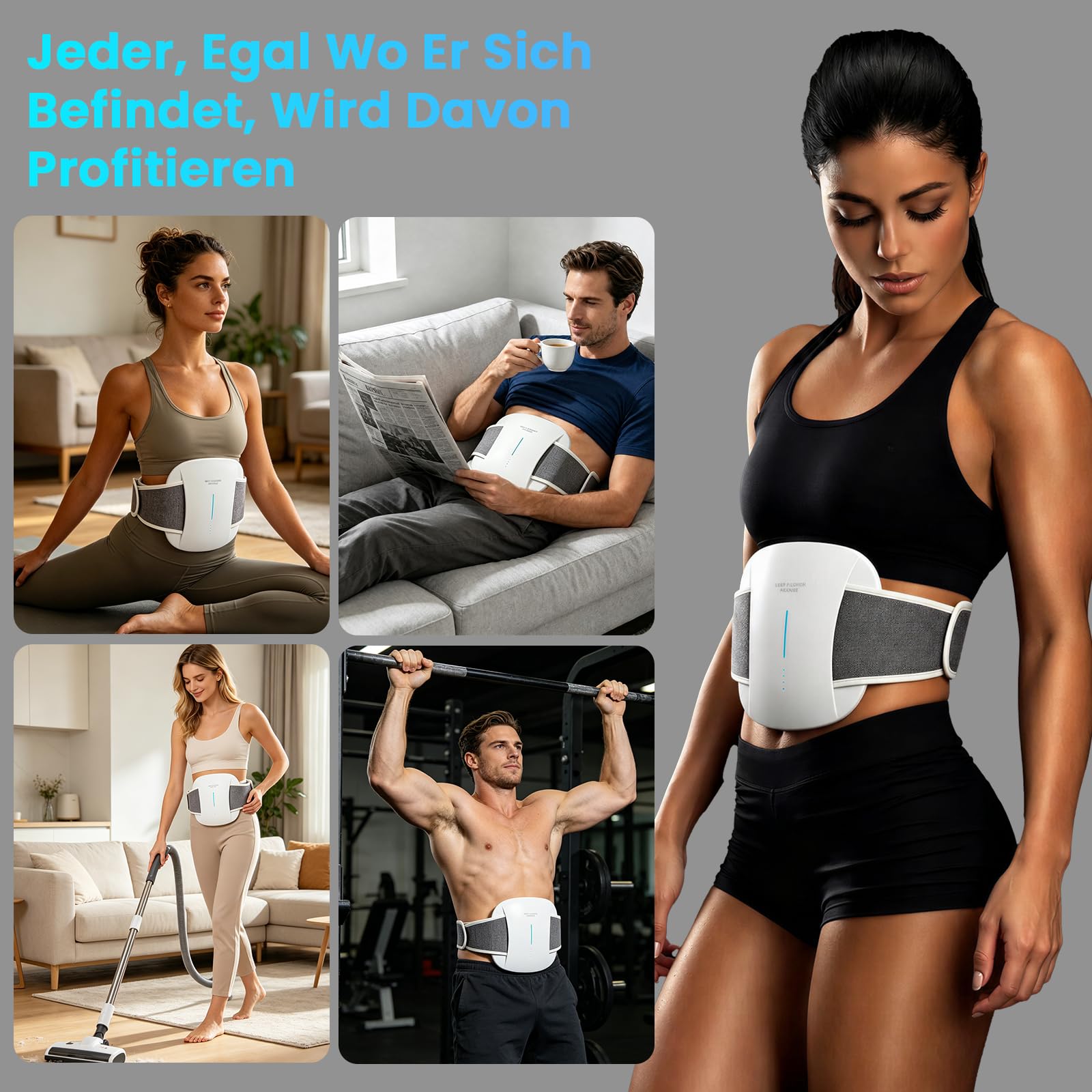 EMS Bauchmuskeltrainer, 3D Bauchmuskeltrainer mit 6 Modi 20 Intensitäten, Bauchtrainer mit 3 Stufige Heizung, mit Fernbedienung für Bauchmuskel Muskelaufbau, Geschenk für Männer Frauen