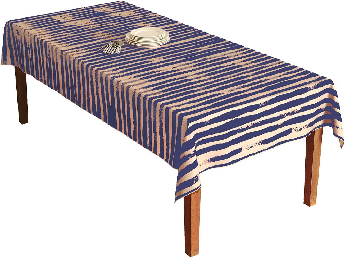 BottleCloth Mod Stripe Premium Tablecloth, Easy Clean, Spill Resistant, and Washable. Made from 100% Recycled Materials. Assorted Colors and Sizes.(60" x 90" Rectangle-Navy & Beige)