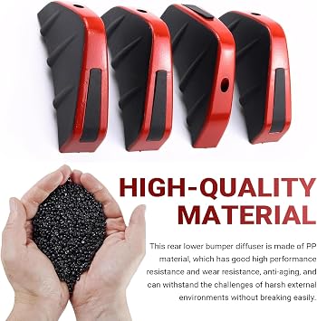 4 PCS Car Rear Lower Bumper Wing Lip Diffuser, Scratch-resistant Lower Bumper Lip Diffuser Kit, Triangular-shape Shark Fin Exterior Rear Canards with Screw, Universal Car Mods Protector (Red)