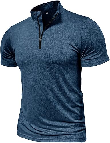 Miniatura 2 de Stand Up Collar T-Shirt Top for Men Zipper Solid Blouse Tunics Slim Fit Short Sleeve Pullover Tops Fitted Business