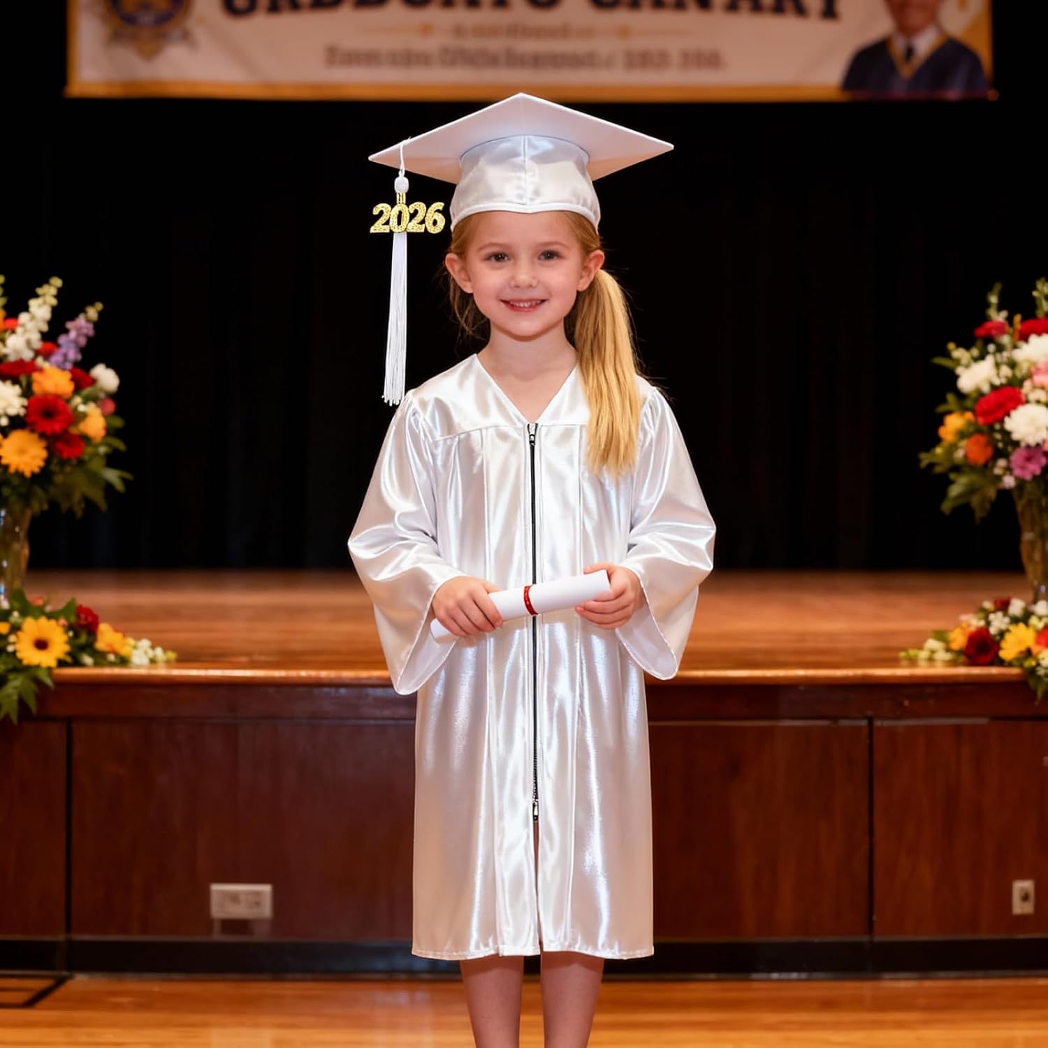 LMYOVE Kindergarten Graduation Cap and Gown Set Preschool Graduation Gown Cap
