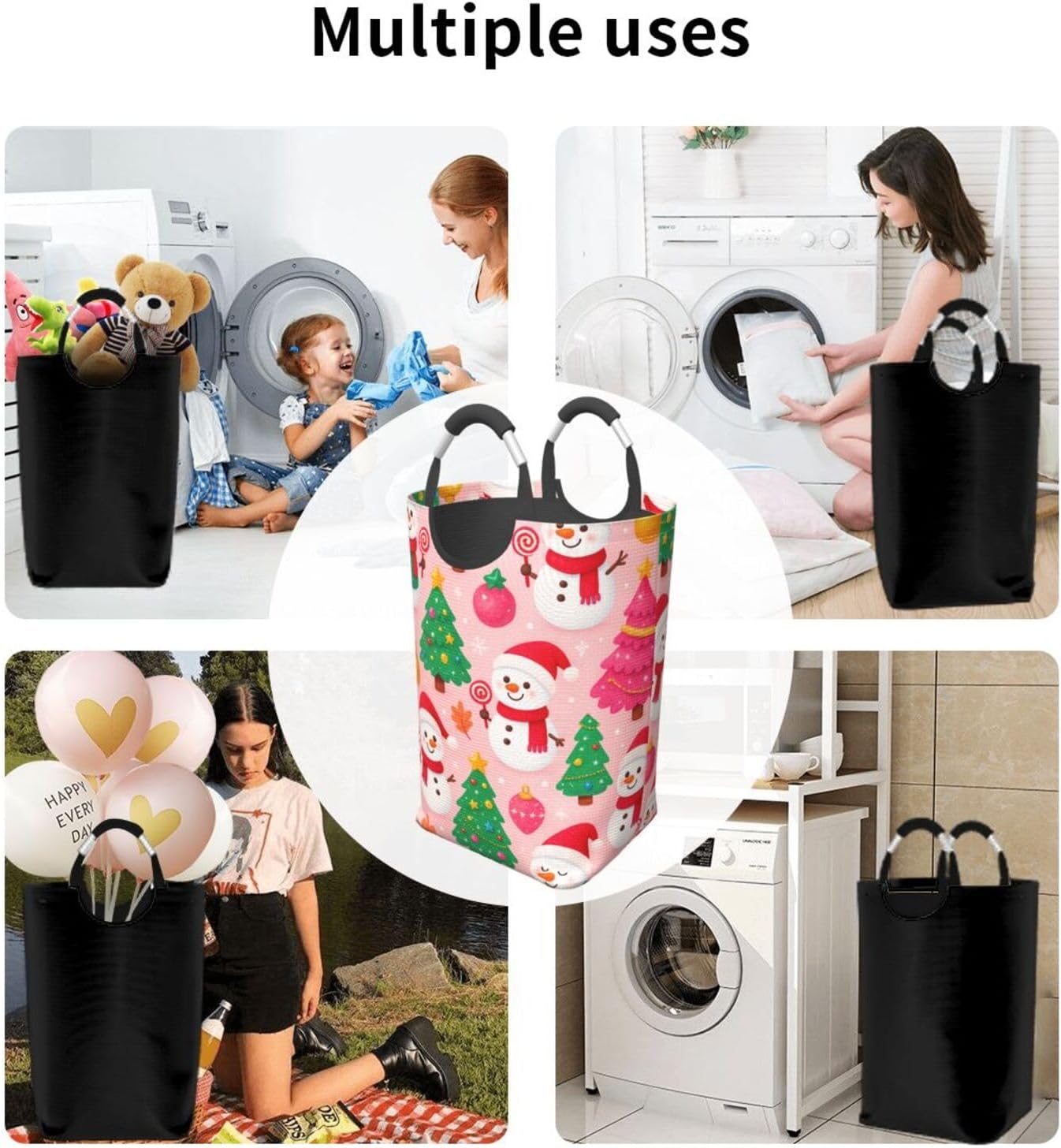 50l Laundry Basket Christmas Snowman Design Waterproof Laundry Hamper Foldable Clothes Laundry Bag With Handles