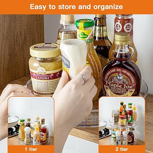 Miniatura 7 de Lazy Susan - Organizador de especias giratorio, organizador giratorio de 360 grados para armario de cocina, bandeja de 2 niveles para gabinete,