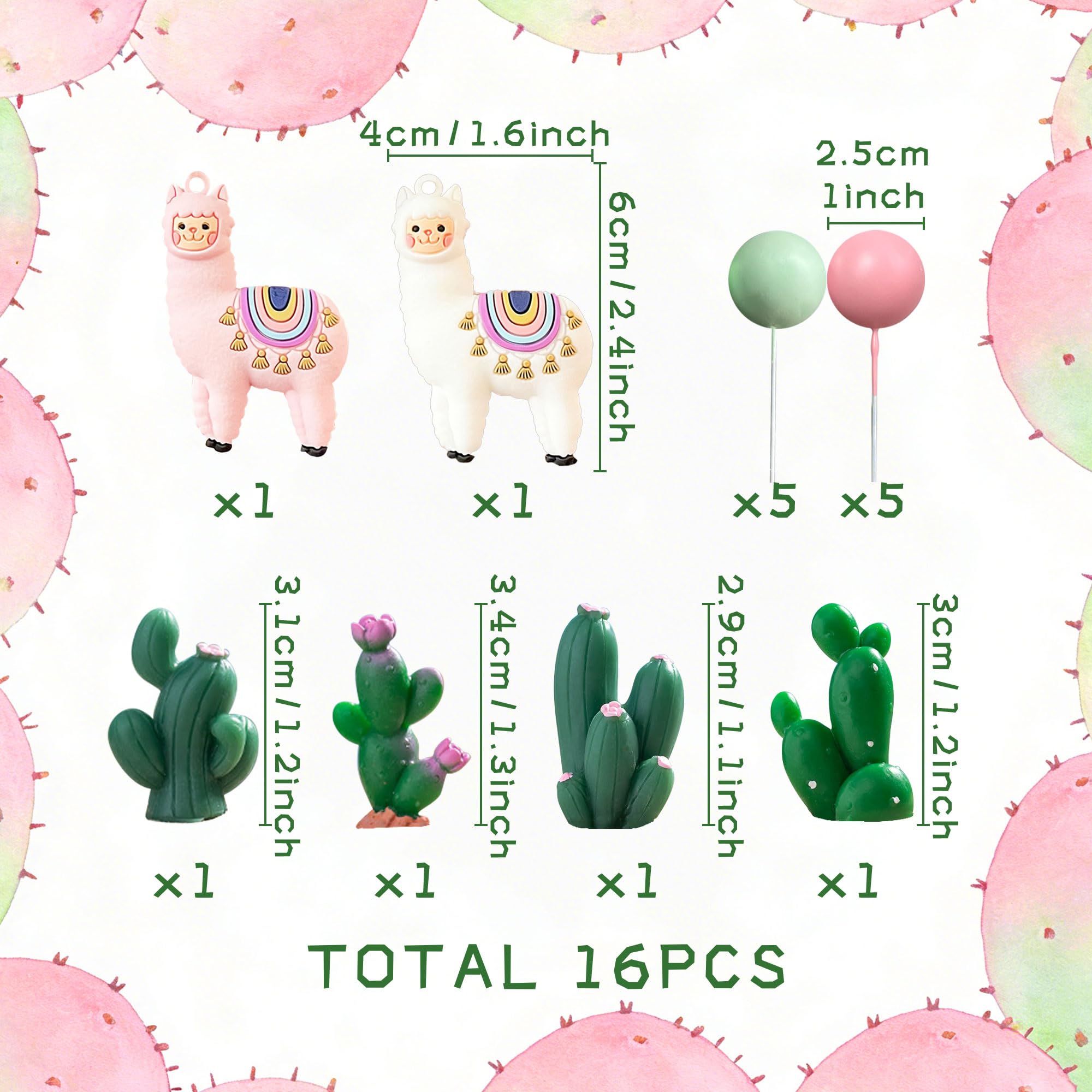 Llama Cactus Alpaca Cactus Cake Topper Decorations for Mexican Fiesta Birthday Baby Shower Cinco De Mayo Party Supplies - Image 2