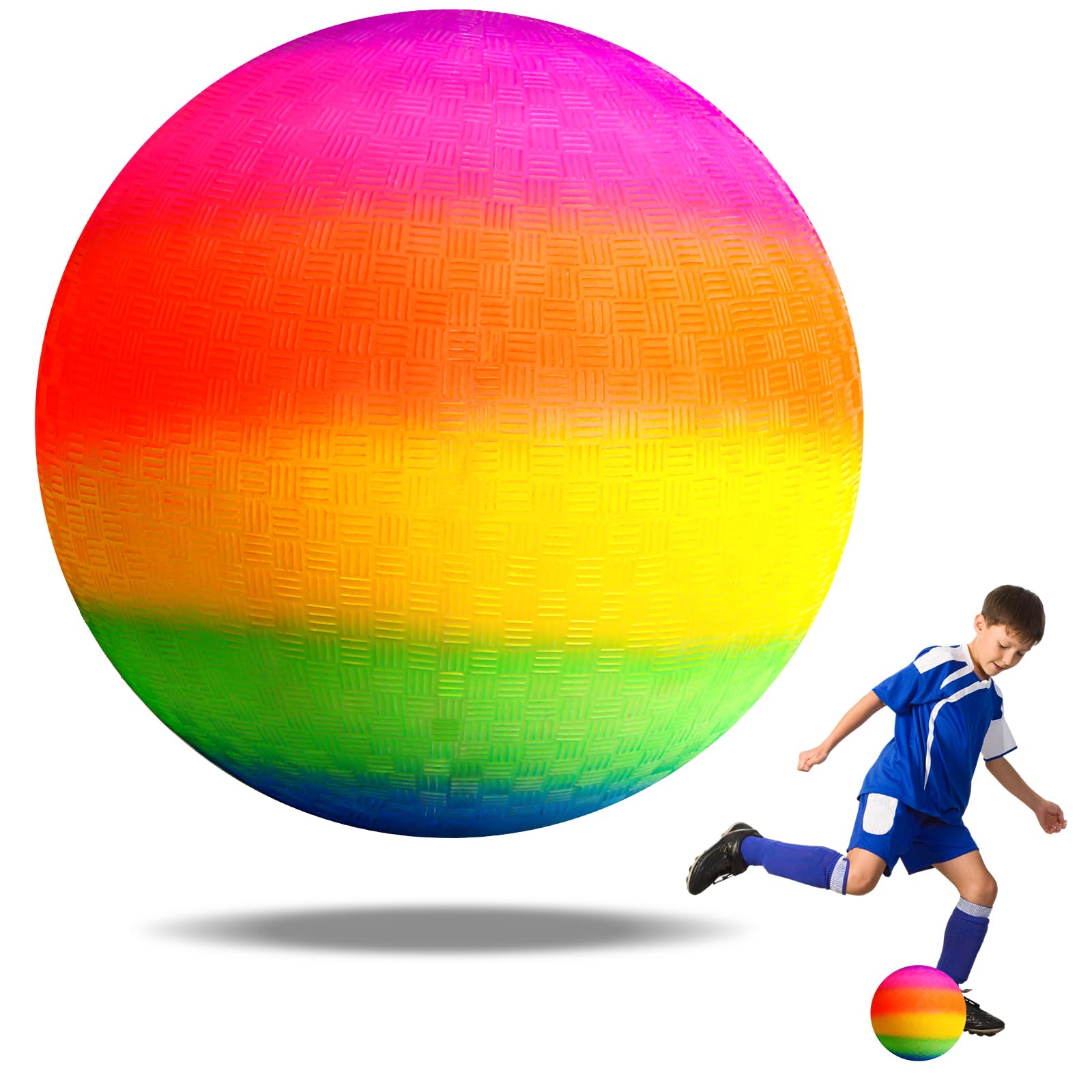 OSDUE Bouncy Kickball, tęczowa piłka dla dzieci, wielokolorowa, tęczowa piłka dla dzieci, piłka do piłki nożnej, koszykówki, softballa, wewnątrz i na zewnątrz, dostarczana bez pompki (20,6 cm)