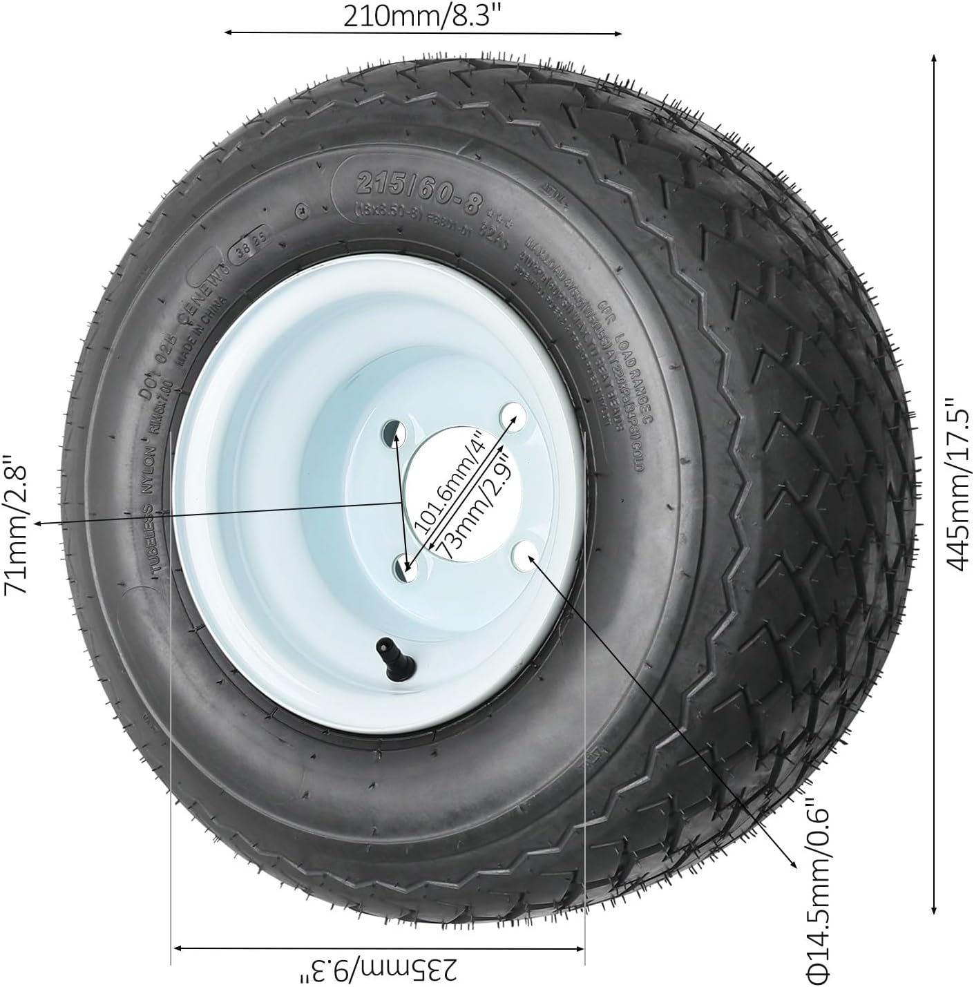8" Golf Cart Wheel and Tire Assembly – 215/60-8 Tubeless Tire (18x8.50-8), 6PR 4-Lug on 4" PCD Steel Rim – Fits Trailer Club Car EZGO Lawn Mower Patrol Tour Cart Snowmobile ATV (Set of 1)