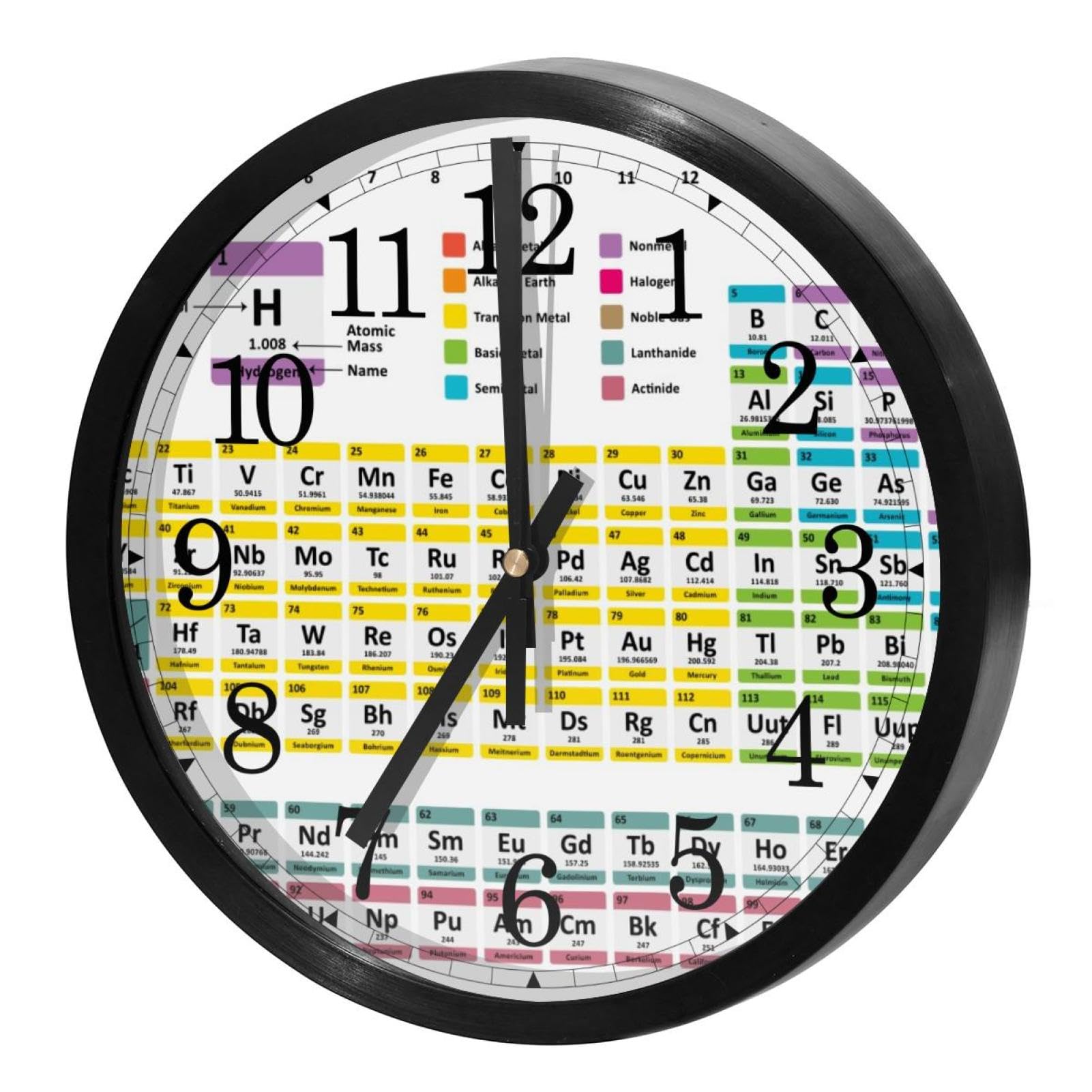 Horloge murale silencieuse tableau périodique pour école et maison ronde