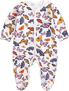 Baby Sleepsuit, Soft Footed All-in-One with Front Poppers, Long Sleeve Printed Babygrow for Newborn Boys & Girls, Assorted Designs