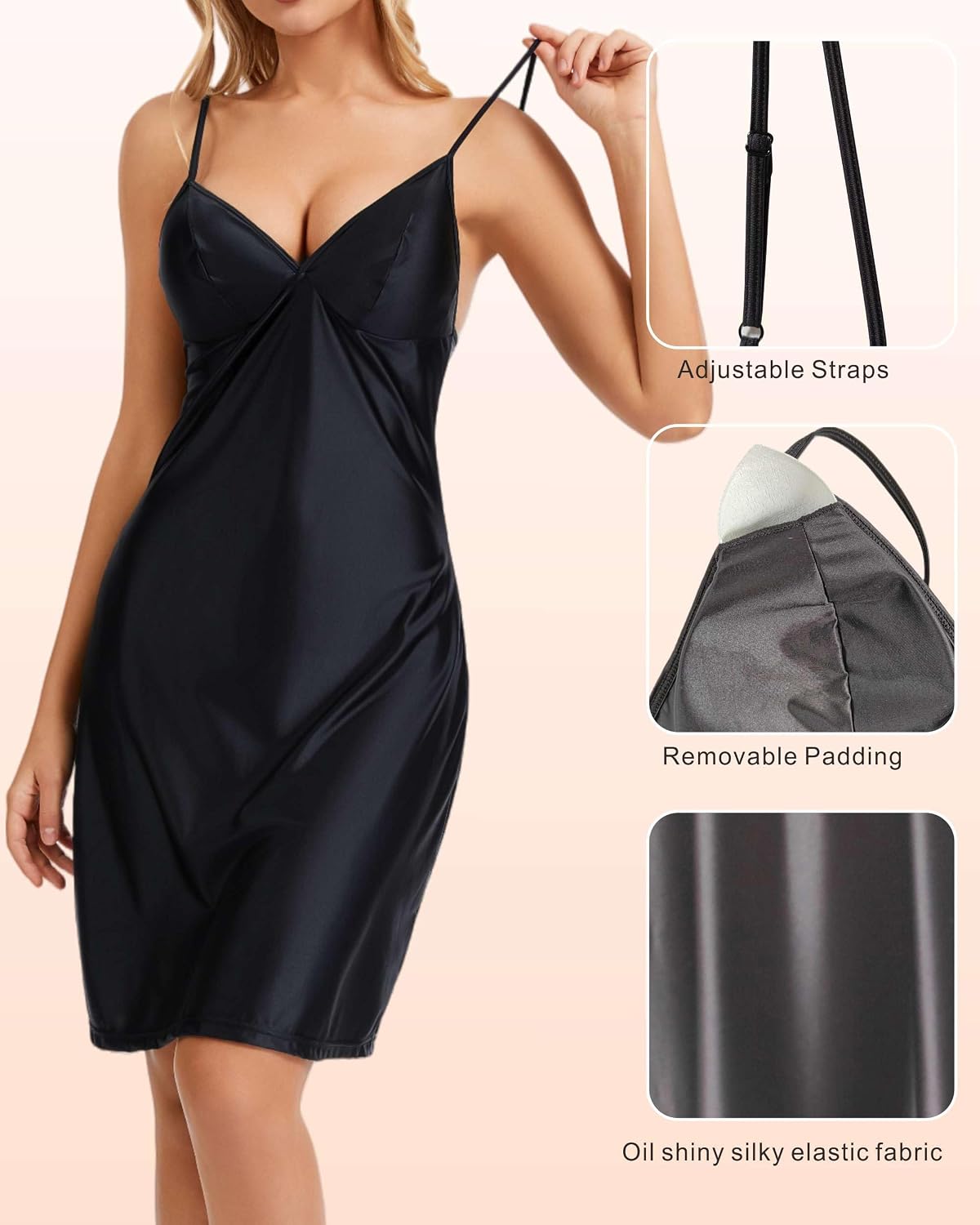 Women's Full Slip for Under Dresses V-Neck Adjustable Spaghetti Strap Slip Dress Sleeveless Nightgown & Loungewear