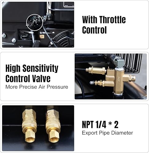Miniatura 6 de Compresor de aire a gas 6.5HP con ruedas Tanque de aire de 9 galones 12 CFM Carretilla de gasolina Compresor de aire de pistón Max.125PSI para