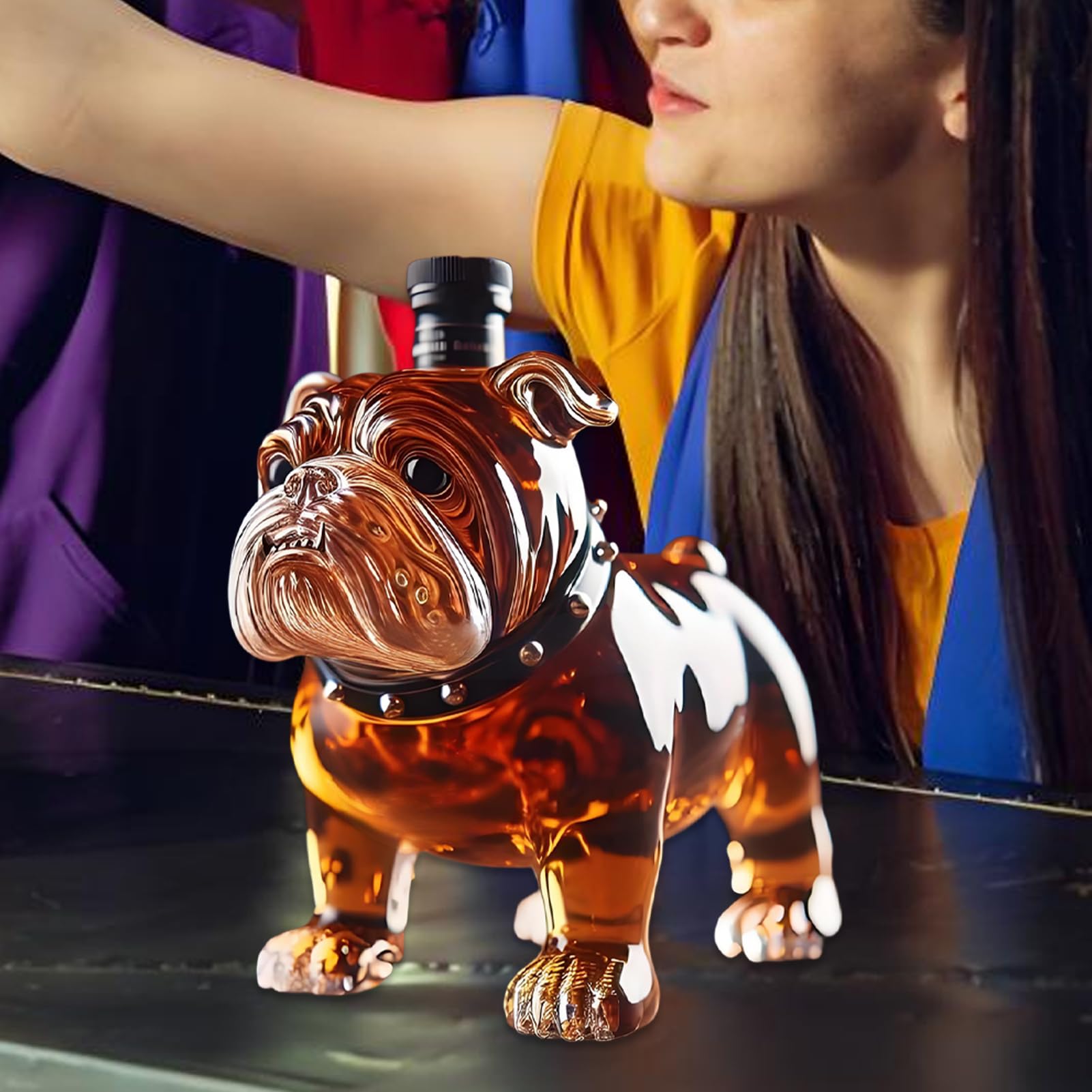 Bouteille Whisky Bulldog Français 300ml - Décanteur Décoratif En Verre Pour Maison, Restaurant Et Étagère