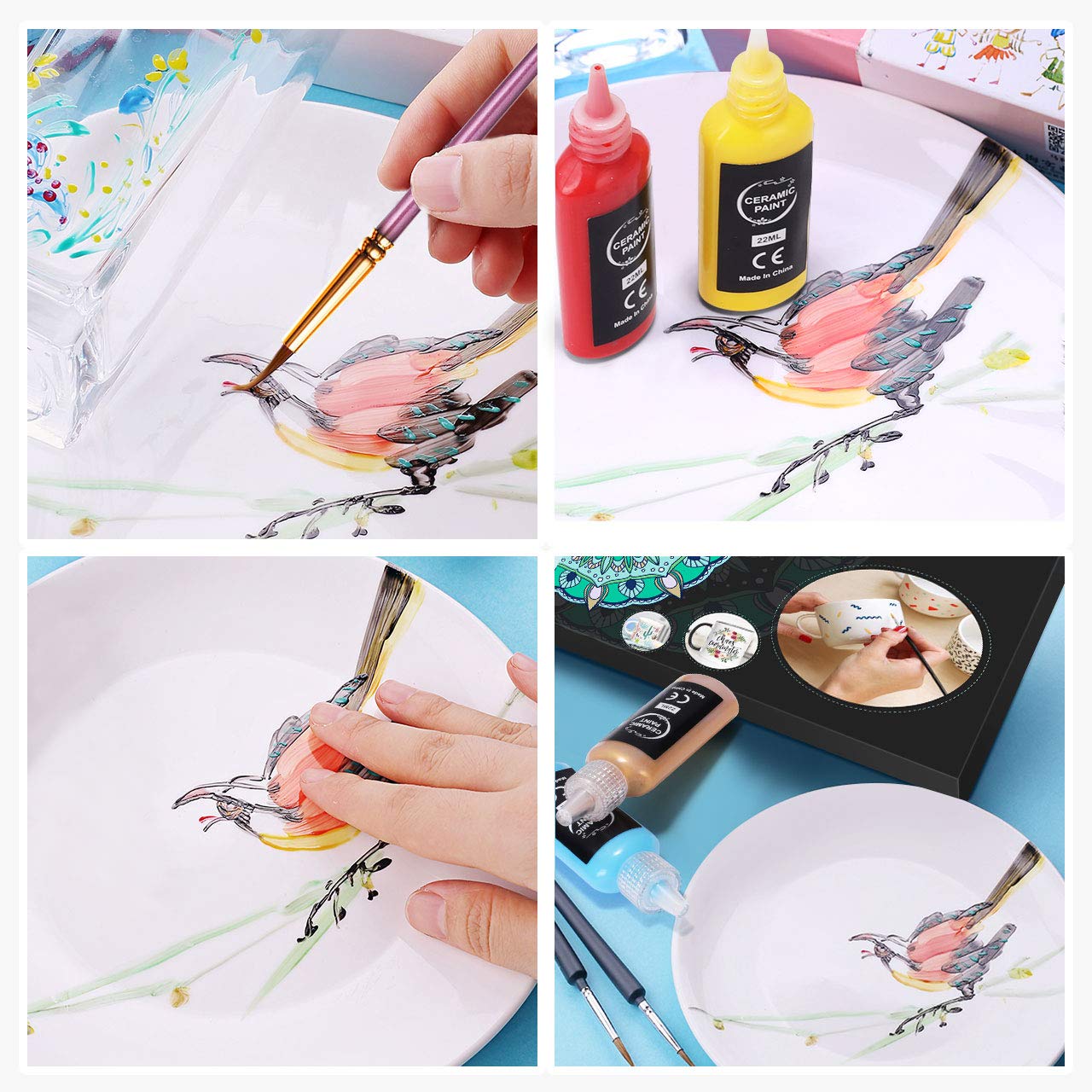 RATEL Ceramic Paint Set, 12 x 22ml Water Resistant Porcelain Paint with