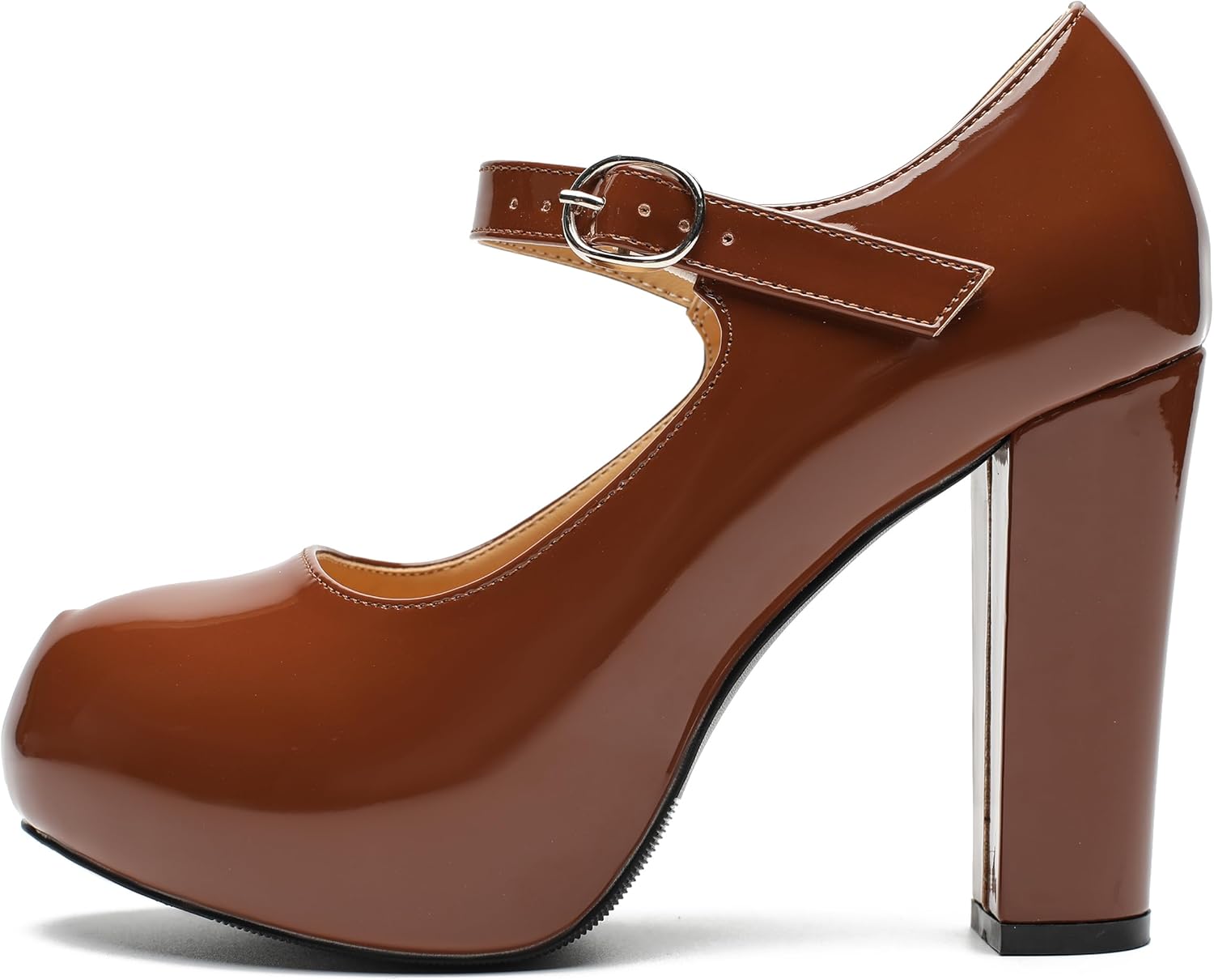 Women's Mary Jane Platform High Chunky Heels Closed Toe Ankle Strap Pumps Round Toe Comfortable Dress Shoes - Image 4