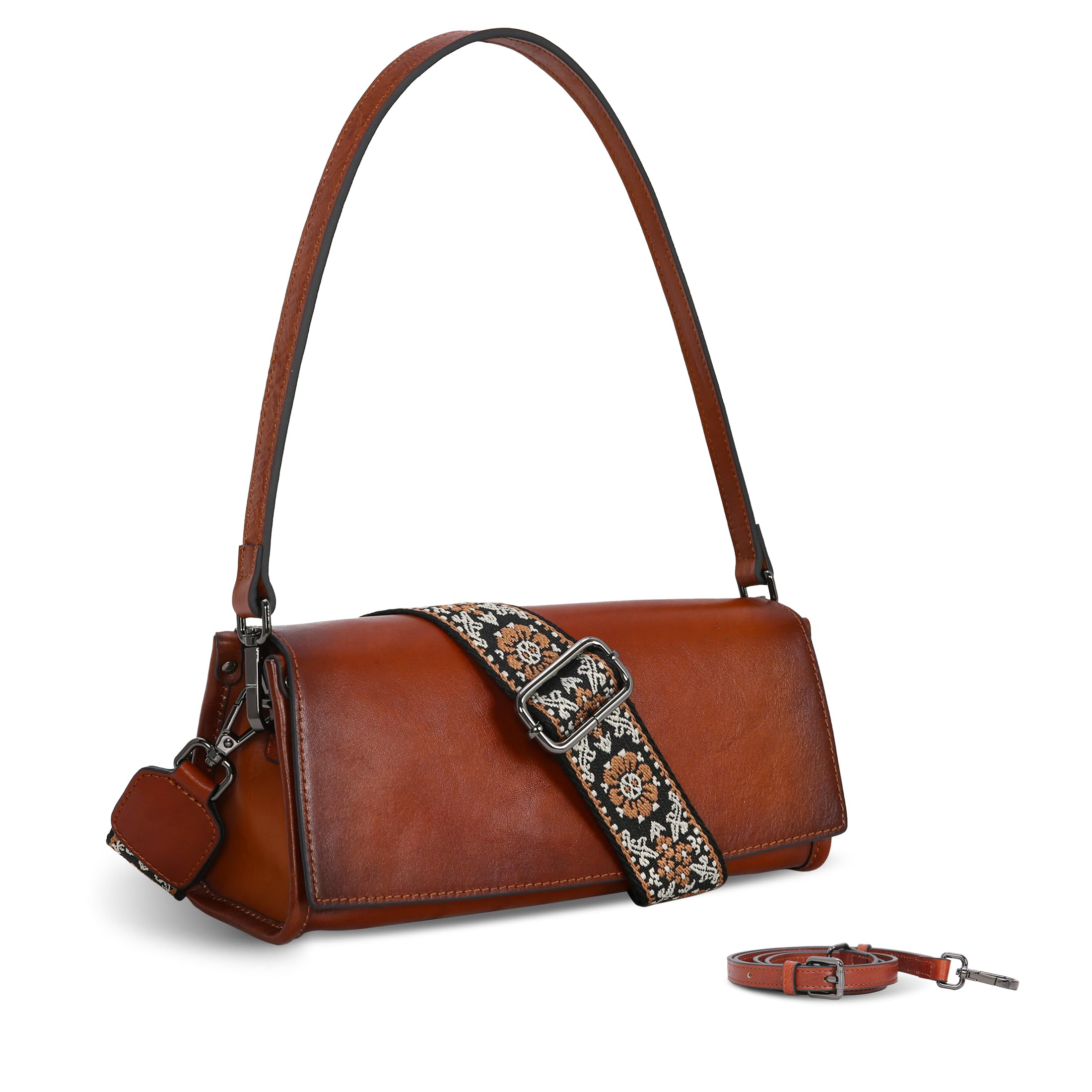 Iswee Leather Purses for Women Crossbody Bag Vintage Flap Saddle Purse Zipper Womens Shoulder Handbags with 3 Straps