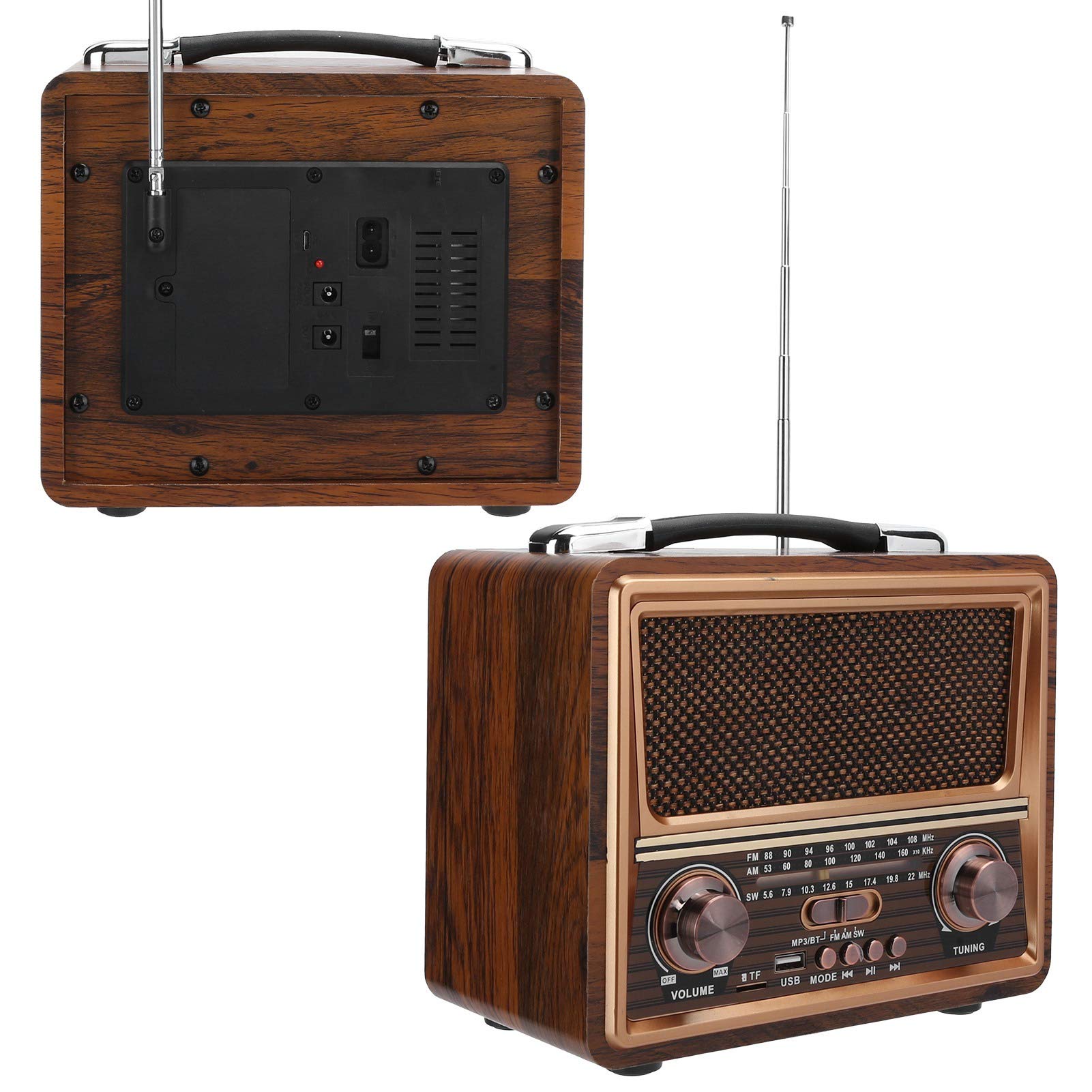 Radio portátil FM/Am/SW, Radio clásica de Estilo Retro Vintage, con Bluetooth, Radio con Altavoz portátil inalámbrico Recargable, Buen Regalo para Padres(De Madera)