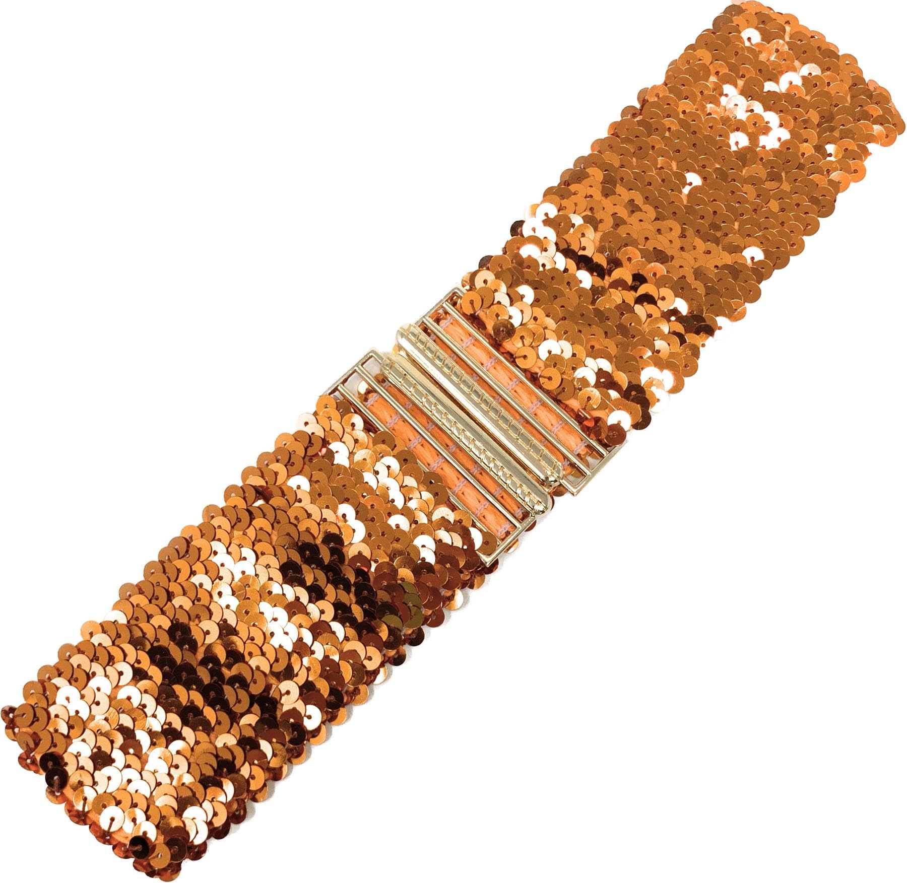 Cadoline Women's Orange Belts For Sequin With Elastic Stretch And Gold Buckle Waist Band Corset