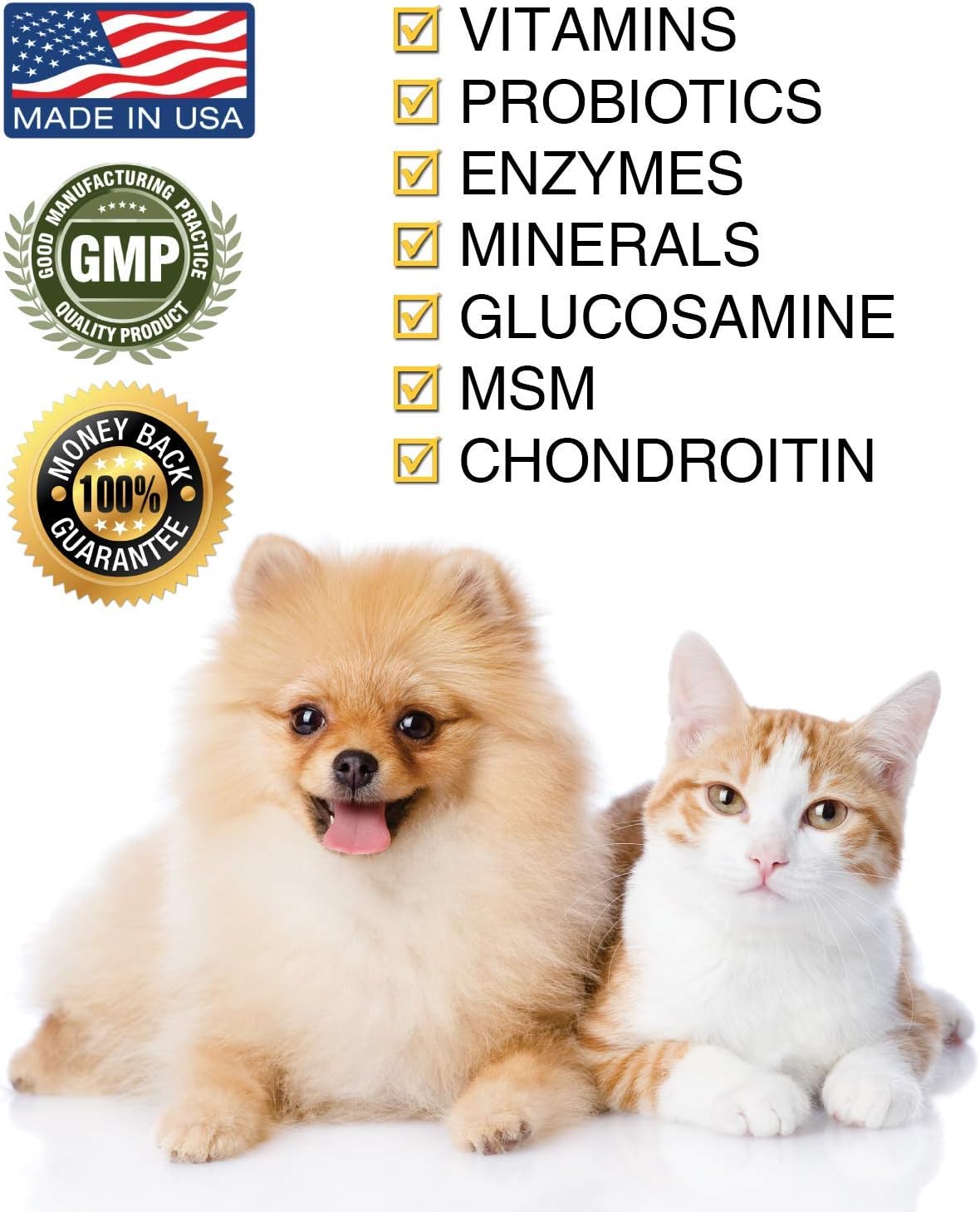 All-in-One Dog & Cat Probiotics, Hip Joint Pain Relief Formula, Vitamins, Digestive Enzymes, Antioxidants, Minerals, Glucosamine, MSM, Chondroitin, 100 Servings, 37+ Years Reputation - SIMIEN PureAll : Pet Supplies