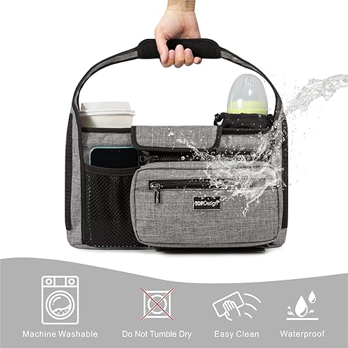 Miniatura 6 de TOPDesign Organizador universal para cochecito de bebé, carrito con portavasos con aislamiento elevado y ganchos seguros antideslizantes, accesorios