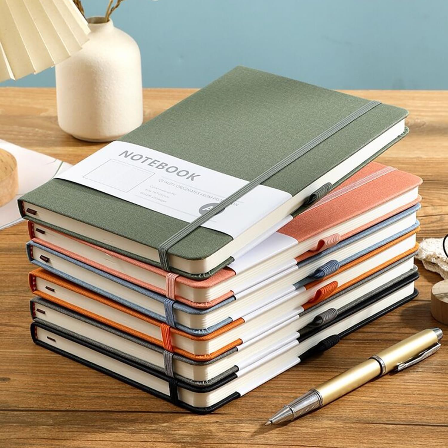 6 Pack Lined Journal Notebook with 6 Pens, A5 Hardcover Notebook, Business Notebooks Bulk, College Ruled Notebook, Notebooks for Work Office School, 200 Pages, 80GSM Thick Paper (5.7" x 8.3")