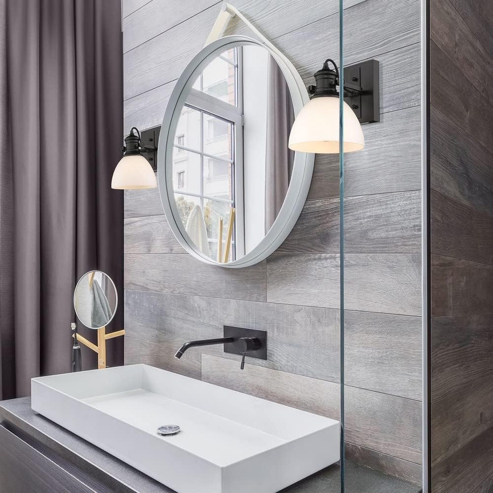 Golden Lighting 3118-BA1 BLK-OP Hines Vanity Light, Matte Black with Opal Glass