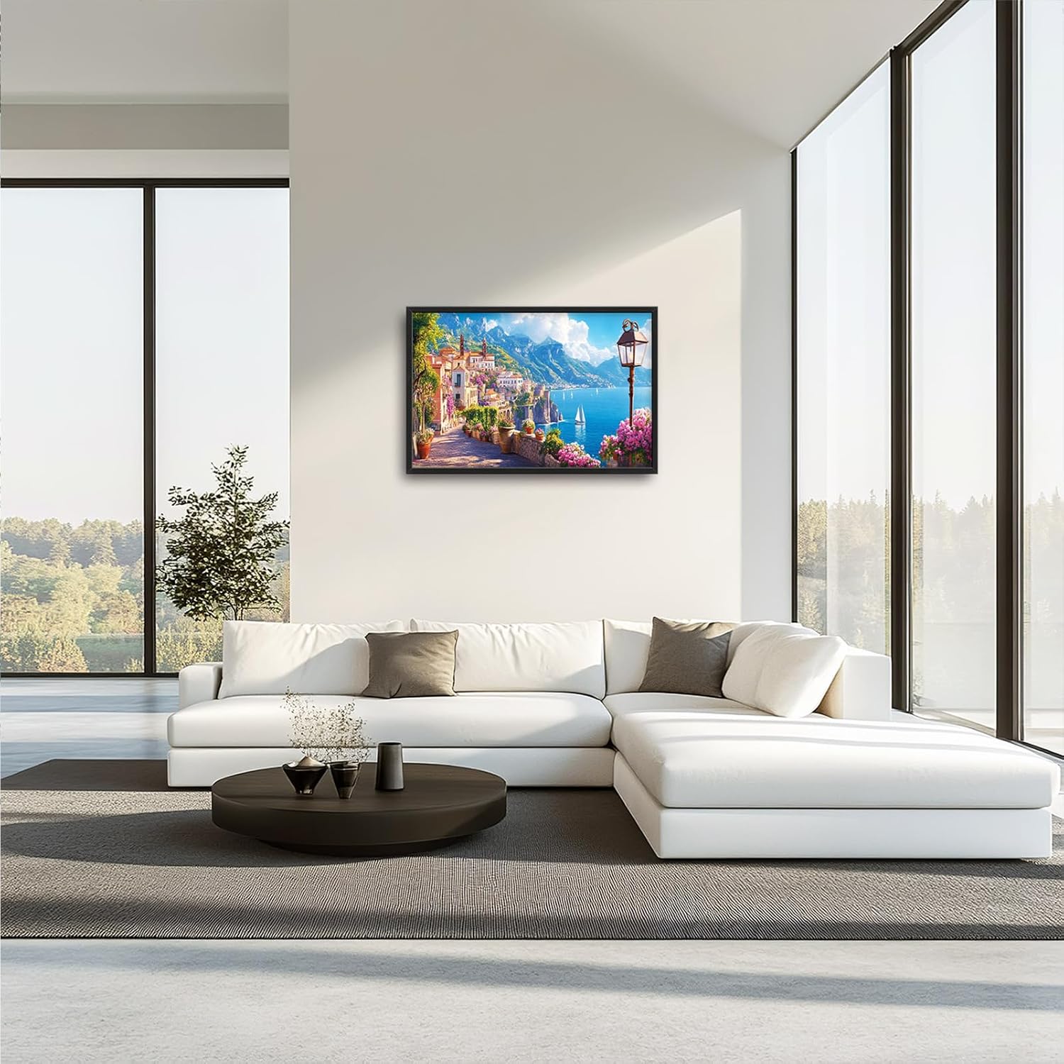 Condition photo showing New/Like New for italy wall art, amalfi coast beach pictures wall decor, italy cityscape canvas prints painting, large italian landscape modern framed artwork for living room bedroom kitchen bathroom office dining room 36"x 24" amalfi coast 36" x 24"