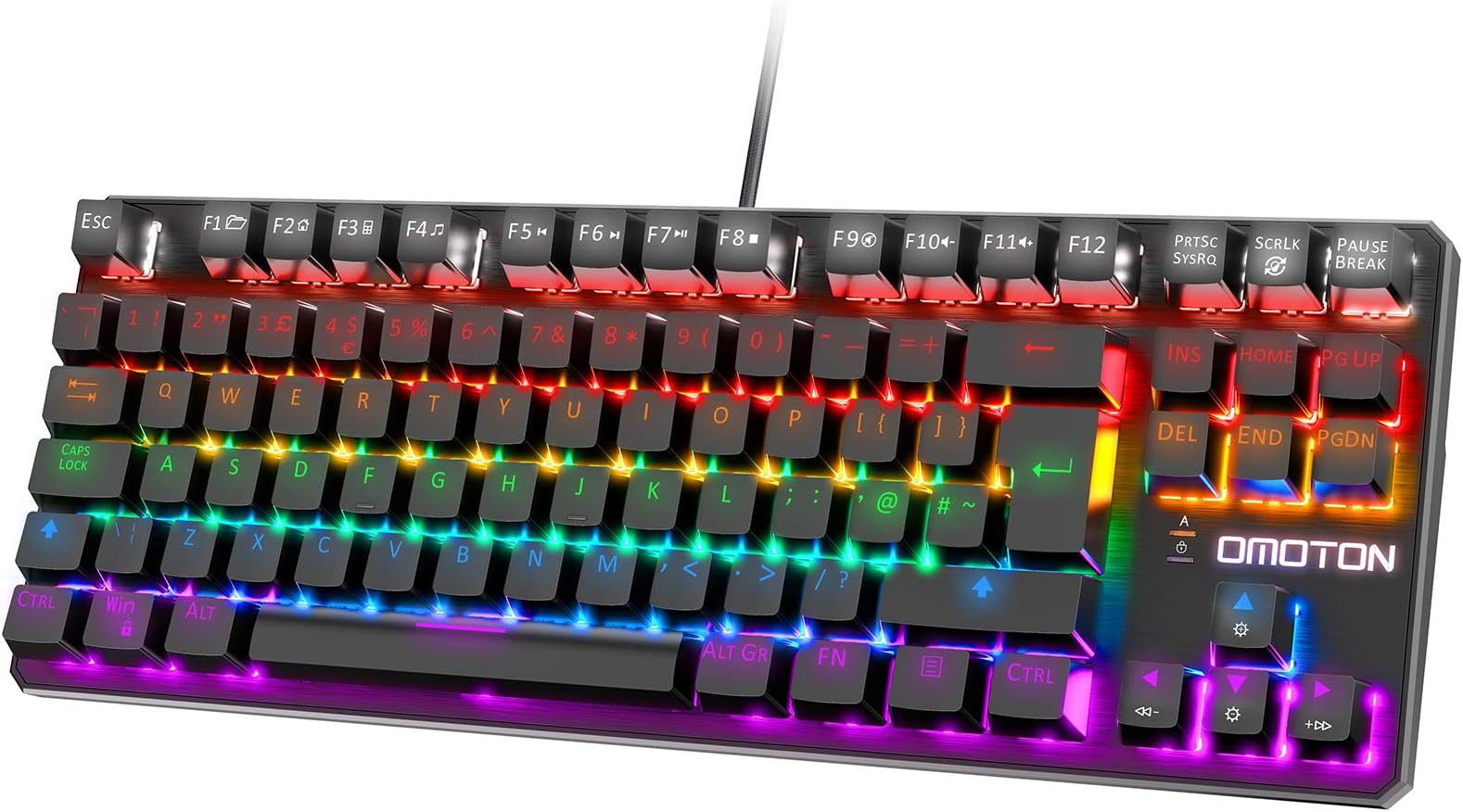OMOTON Mechanical Gaming Keyboard USB Wired TKL Gaming Keyboard with Rainbow LED Backlit 88 Keys, Blue Switches Anti-ghosting Mechanical keyboard for Windows/PC/Laptop/PS4/PS5 -UK Layout