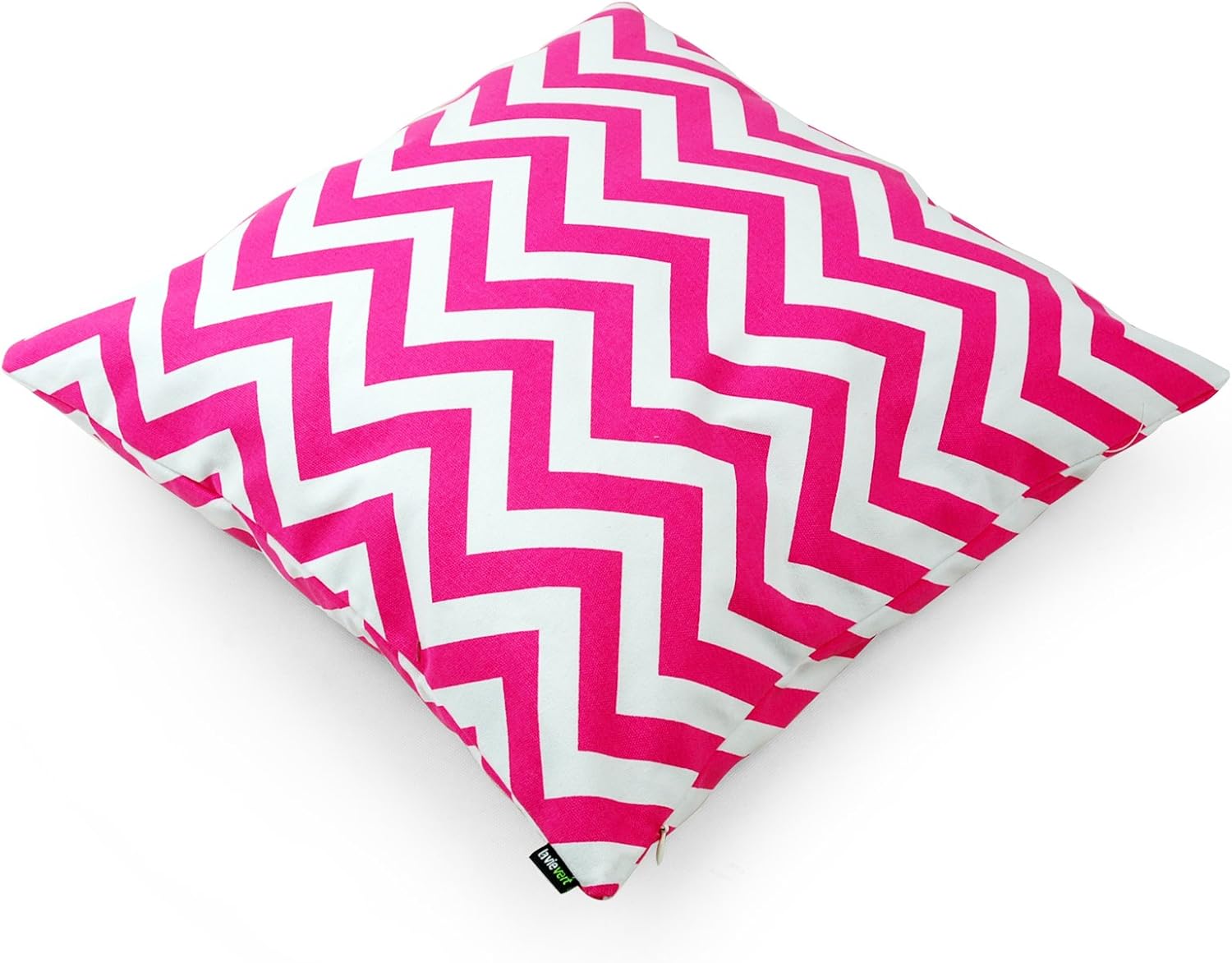 LAVIEVERT Decorative Cotton Canvas Square Throw Pillow Cover Cushion Case Handmade White and Pink Chevron Stripe Toss Pillowcase with Hidden Zipper Closure 18 X 18 Inches (for Living Room, Sofa, Etc)
