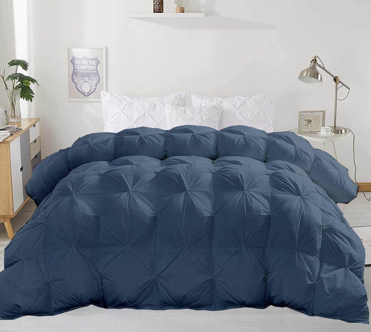 Luxurious Comforter 1200-TC All Season Down Alternative Alaskan King Plus 120"x136" Inches Pinch Pleated/Pintuck Comforter Egyptian Cotton 600 GSM Micro Fill Power & All Side Corner Tabs - Medium Blue