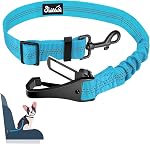 SlowTon Dog Seat Belt, Adjustable Dog Safety Belt Leash, 2 in 1 Latch Bar Attachment Dog Car Seatbelt with Elastic Nylon Bungee Buffer, Reflective Nylon Belt Tether Connect to Pet Harness Black