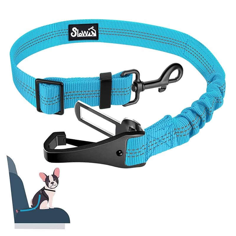 Cinto de Segurança para Cães SlowTon com Fixação Latch e Fivela do Cinto, Nylon Azul, 69,85 cm, Pacote com 1