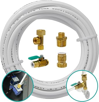 Metpure Ice Maker Refrigerator Water Line Kit, 25 ft x 3/8" | 25 Ft x 3/8" OD Appliance Water Line with Brass Stop Tee, Valve, Quick-Install Fittings and Tubing