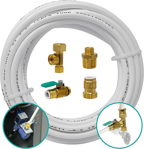 Metpure Ice Maker Fridge Installation Kit – 25' Feet Tubing for Appliance Water Line with Solid Brass Stop Tee Connection ...