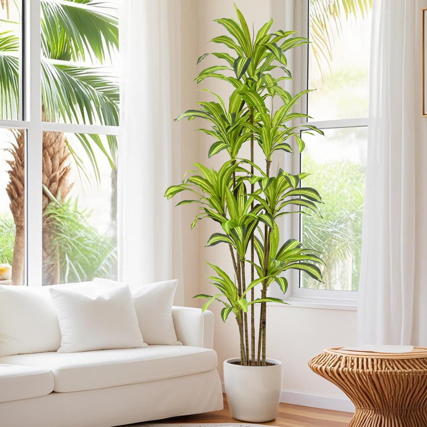 Faux Dracaena Tree 7ft(84in) Artificial Plant with Realistic Leaves and Trunks,Fake Floor Potted Tall Artificial Trees for Home Office Decor Indoor (7Feet,1Pack) - Image 5