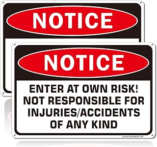 Notice Enter at Own Risk Sign, Not Responsible for Injuries or Accidents Sign, Caution Safety Signs, 2 Pack-12x8 Inches Reflective Aluminum, UV Protected, Ink Printing, Weatherproof, Easy to Mount