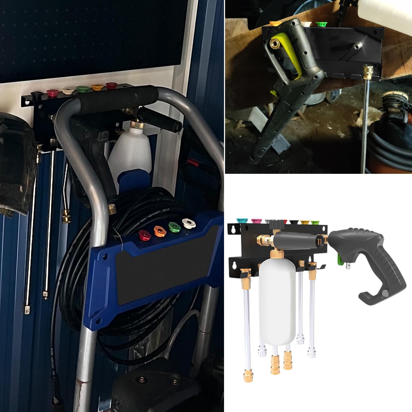 Soporte de pared para lavadora a presión de espuma, organizador de herramientas para accesorios de lavado de coche