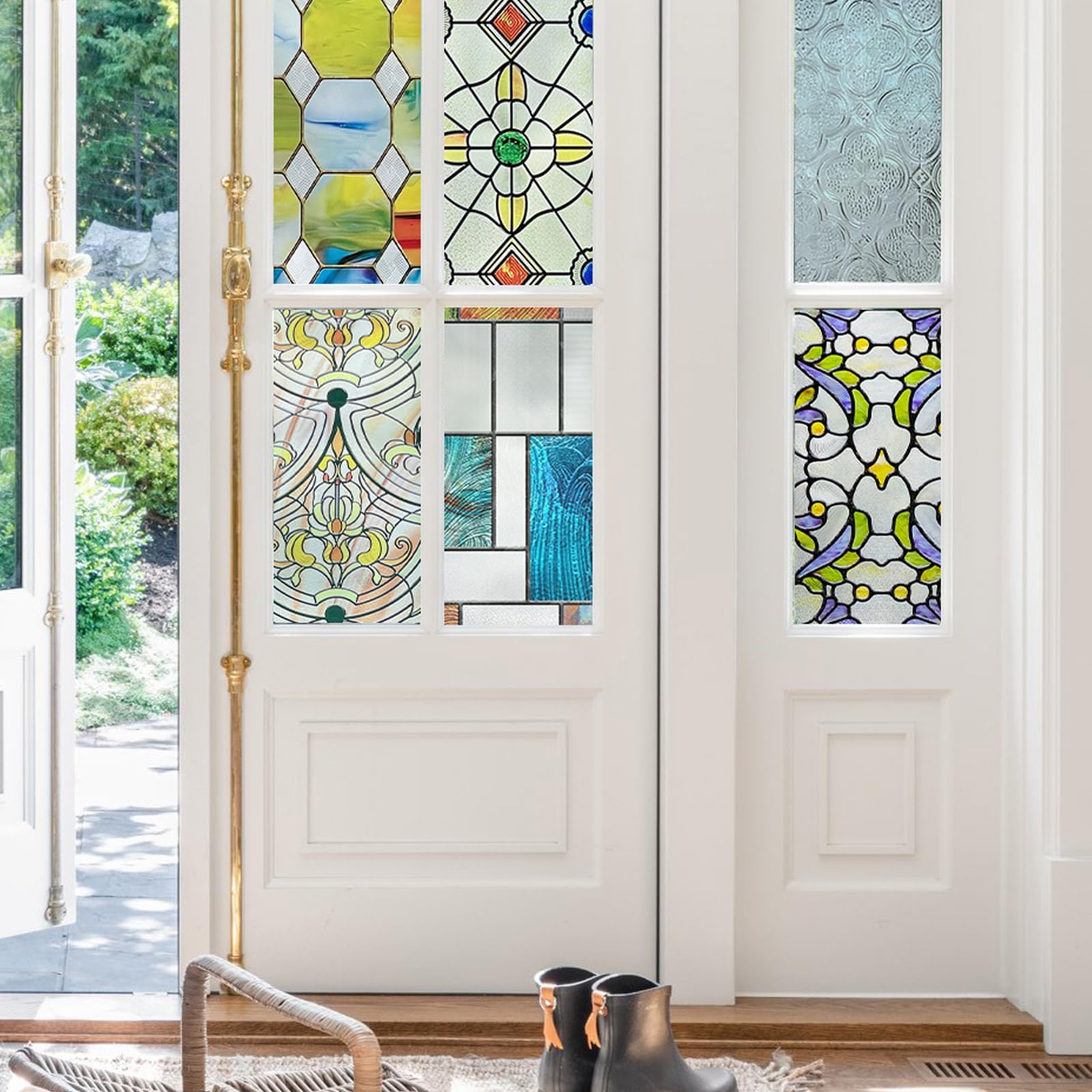 A4 Size 3D Glass Textured Privacy Window Film, 6 Sheets in Different Designs, Heat Control Sun Blocking, Decorative Window Film for Home, Static Cling, Removable Non-Adhesive