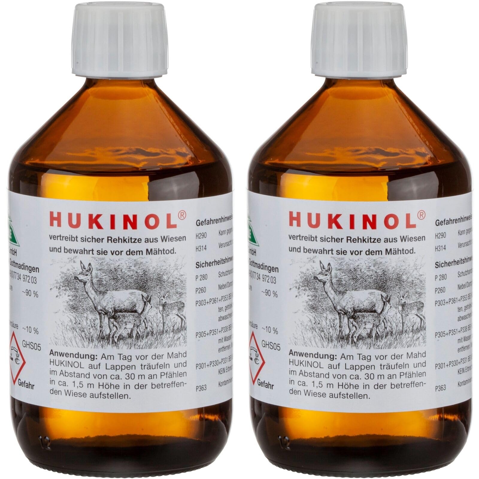 Hukinol Wildvergrämung, 1 Liter (2 x 500 ml) | Wildverwitterung, Wildschadenverhütung, Kitzrettung