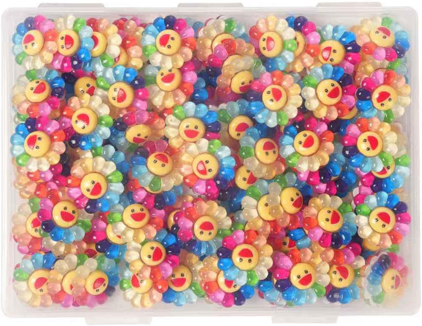 60pcs Slime Charms Cute Resin Charms Sunflower Smiley Face Resin Embellishments Cute Bulk Mixed Scrapbooking Embellishments for DIY Crafts Making Decorations Phone Case Decor