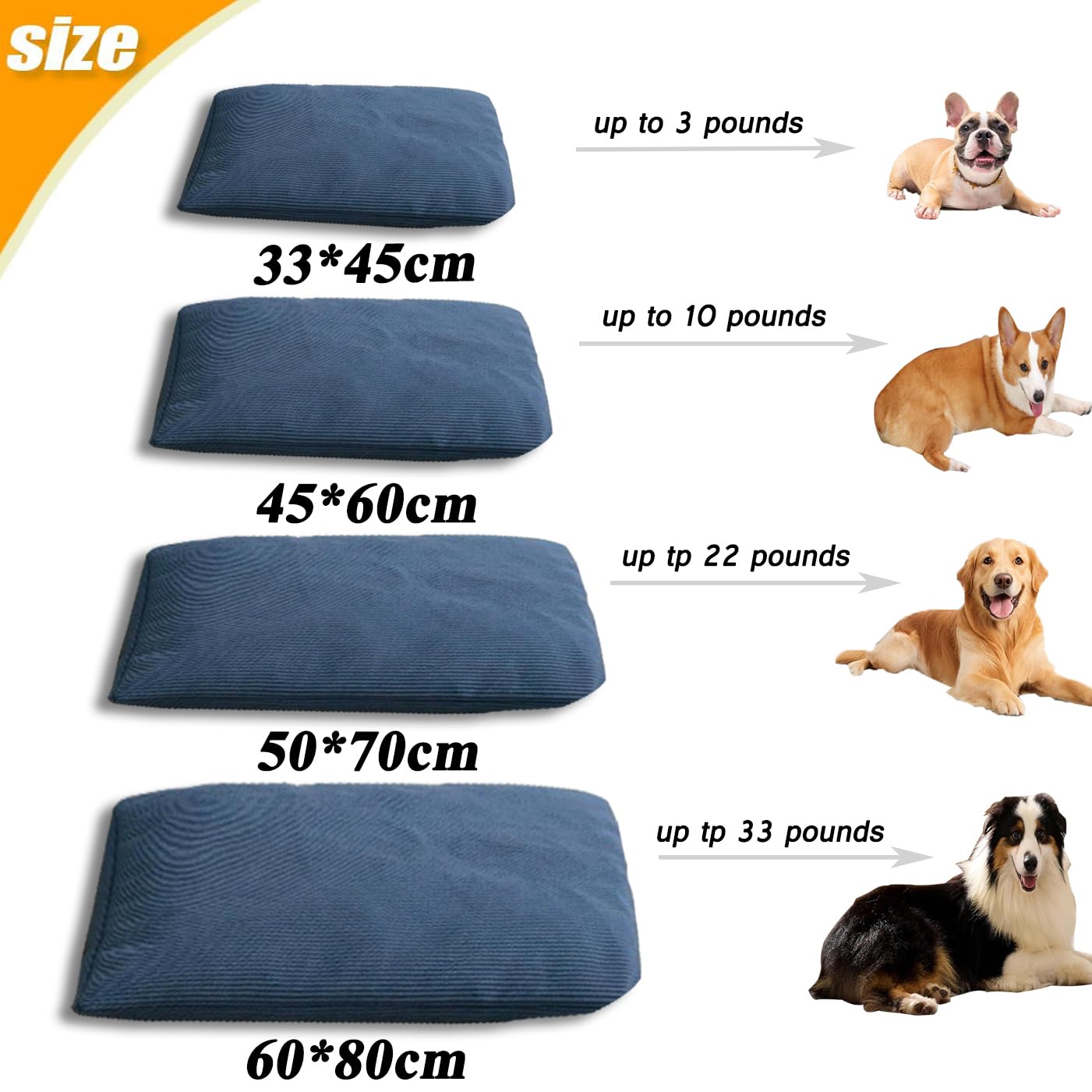 Großes Hundebett, waschbar, luxuriöse Hundematte mit abnehmbarem Bezug, Haustierkissen, weiches Hundekissen, Schlafkissen, Haustierbetten, Kistenmatratze (Gelb, 45 x 60 cm)