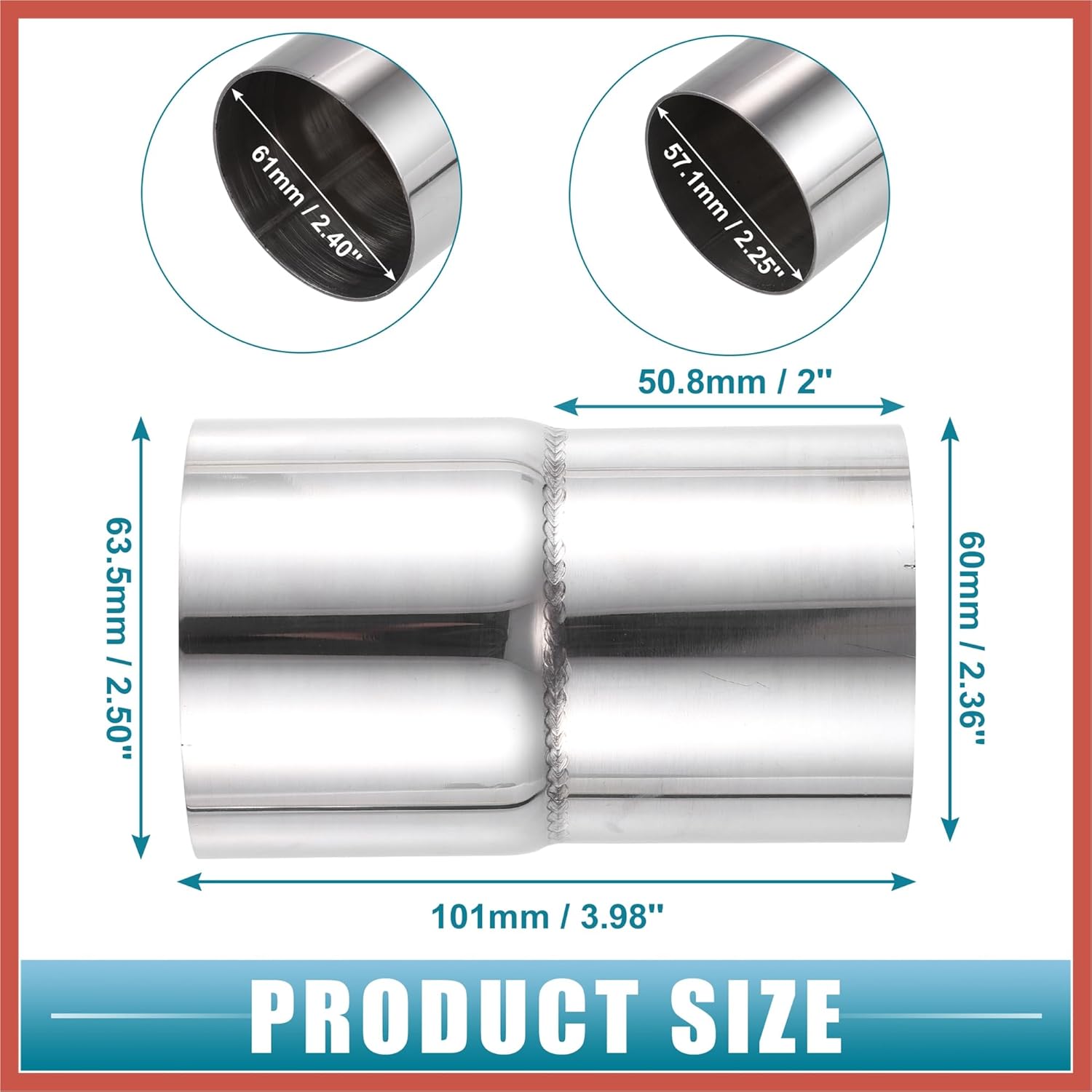 ACROPIX Car Exhaust Pipe Adapter Reducer Connector 2.25" ID to 2.5" OD Exhaust Expander Universal Stainless Steel Silver Tone (Set of 2) Car Parts