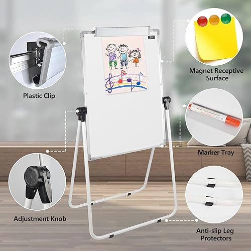 Miniatura 4 de Pizarra blanca con soporte, 36 x 24 pulgadas, pizarra magnética de borrado en seco de doble cara con soporte ajustable en altura, soporte de