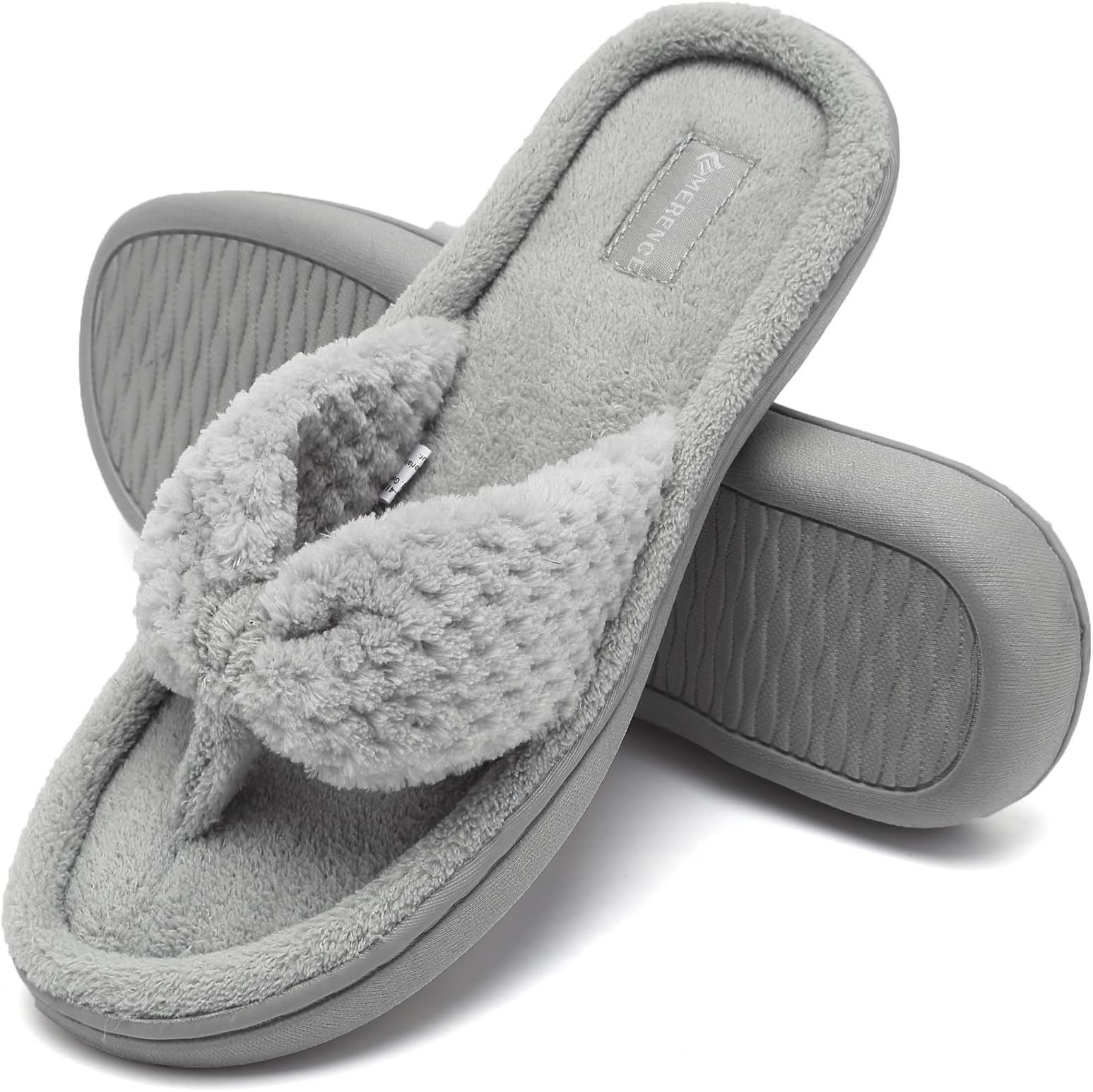Women's Cozy Memory Foam Spa Thong Flip Flops House Indoor Slippers Plush Gridding Velvet Lining Clog Style-U1MTW017-0716